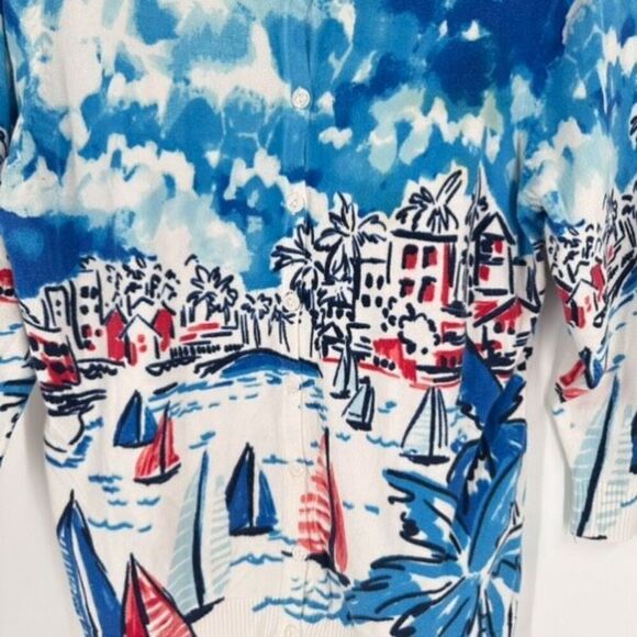 Christopher & Banks Women's Sailboat Beach Cardigan Sweater Blue Medium Coastal - Picture 6 of 10